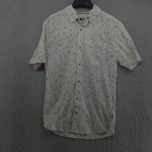 REI Co-op Shirt Mens Small White Short Sleeve Button Abstract All Over Geo Print